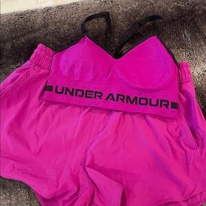 Under Armour Women's Pink Sports Bra & shorts set L & XL